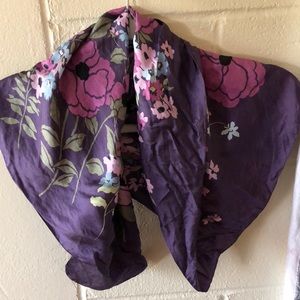 Purple floral satin scarf handkerchief